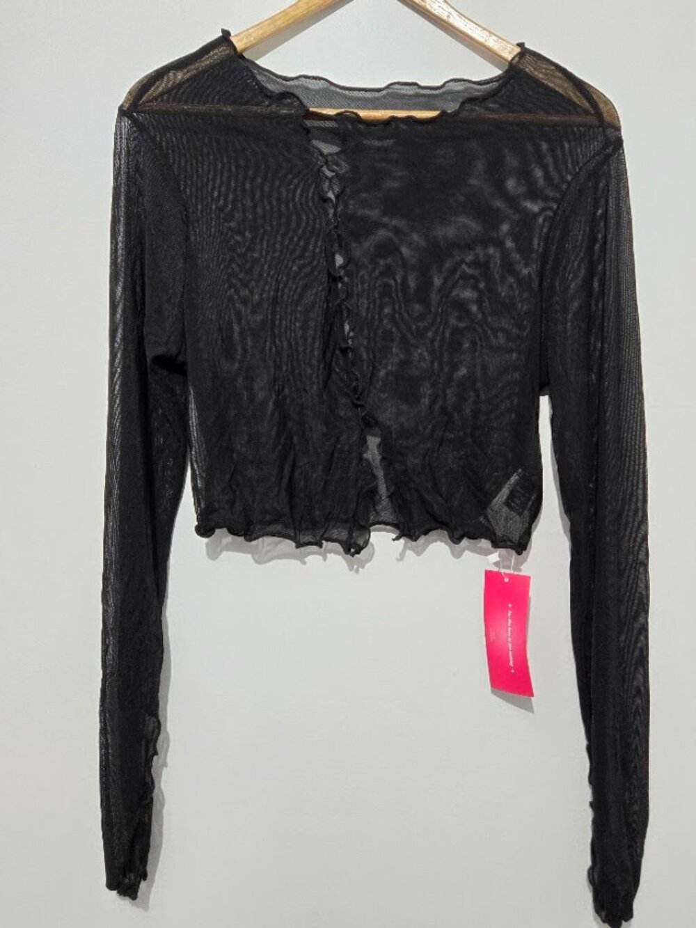 NWT SHEIN Icon Black Mesh Long Sleeve Cutout Crop Top Size 0 XL Goth Punk Grunge